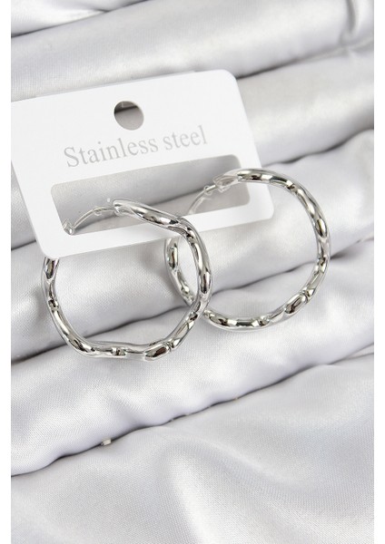 Pirinç Halka Model Gümüş Renk Kadın Küpe