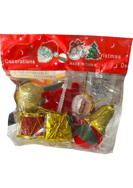 Yılbaşı Süsleri 6 Lı Ağaç Süsleri Küçük Paket Çan Noel Baba Top 2-4 cm