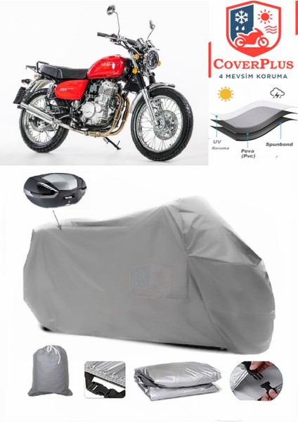 Jawa 350 Ohc Arka Çanta Uyumlu (Gri) Motorsiket Brandası Motor Örtüsü Çadır Su Geçirmez Motosiklet Kılıfı Motor Brandası