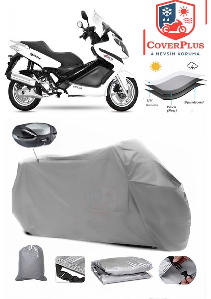 Kad?rga QM250T Arka Çanta Uyumlu (Gri) Motorsiket Brandası Motor Örtüsü Çadır Su Geçirmez Motosiklet Kılıfı Motor Brandası