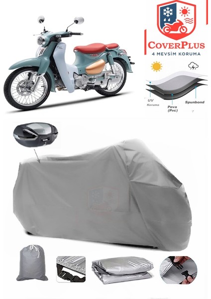 Kamax Cub Pro 125 Arka Çanta Uyumlu (Gri) Motorsiket Brandası Motor Örtüsü Çadır Su Geçirmez Motosiklet Kılıfı Motor Brandası