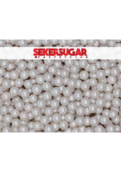 Pasta Süsleme Şekeri Boncuk Şeker 8mm Metalik Inci Beyazı 40 Gr. fiyatları