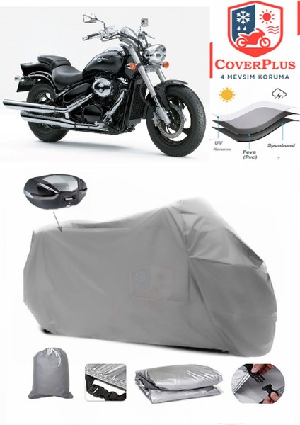 Suzuki Vz 800 Intruder M800 Arka Çanta Uyumlu (Gri) Motorsiket Brandası Motor Örtüsü Çadır Su Geçirmez Motosiklet Kılıfı Motor Brandası