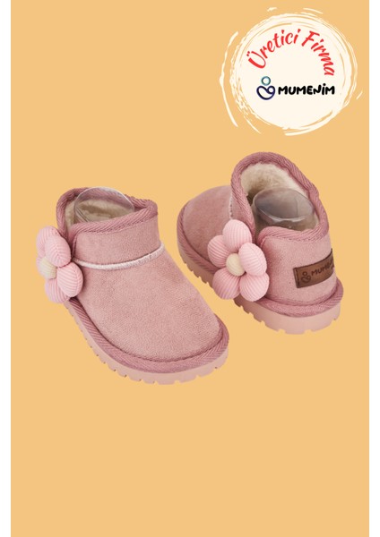 Minto Kız Çocuk ve Bebek Süet Kışlık Pembe Bot - Ortopedik Kaymaz Taban Içi Kürklü Sıcak Tutan Kar Botu