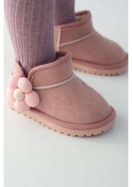 Minto Kız Çocuk ve Bebek Süet Kışlık Pembe Bot - Ortopedik Kaymaz Taban Içi Kürklü Sıcak Tutan Kar Botu