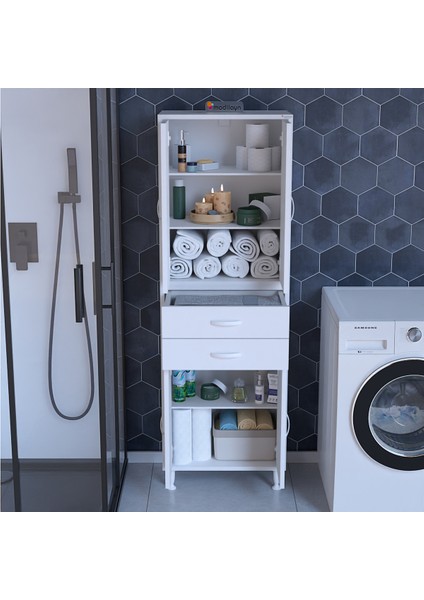 Afitap 55 x 187,9 x 32,5 cm Kapaklı Ve Çekmeceli Çok Amaçlı Banyo & Mutfak Dolabı