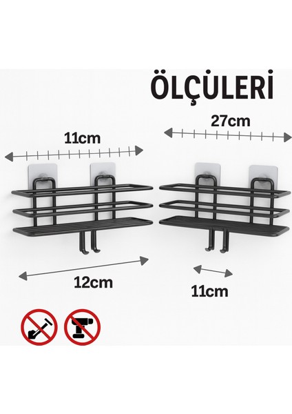 Güçlü Yapışkanlı Metal Kancalı Siyah Banyo Rafı 2 Adet fiyatları