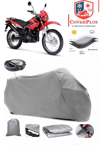 Kanuni Cross 150 Arka Çanta Uyumlu (Gri) Motorsiket Brandası Motor Örtüsü Çadır Su Geçirmez Motosiklet Kılıfı Motor Brandası