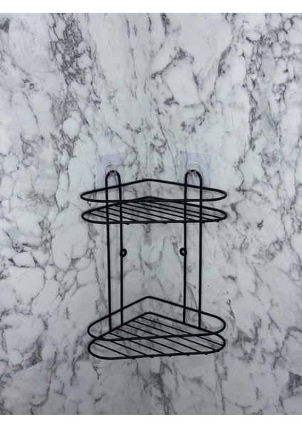 Mat Siyah Iki Katlı Banyo Köşe Rafı