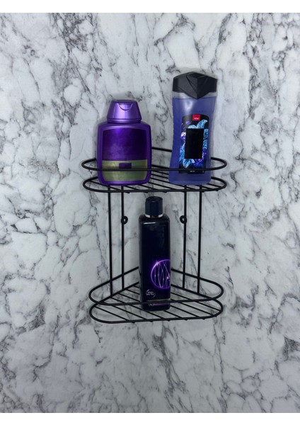 Mat Siyah Iki Katlı Banyo Köşe Rafı fiyatları