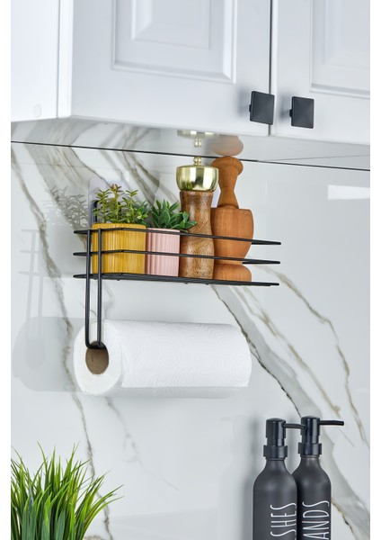 Erd & Home Rulo Kağıt Havluluklu Yapışkanlı Mutfak Düzenleyici Organizer Raf Siyah