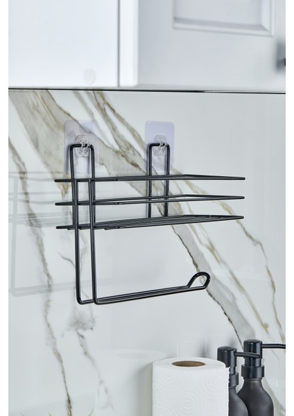 Erd & Home Rulo Kağıt Havluluklu Yapışkanlı Mutfak Düzenleyici Organizer Raf Siyah