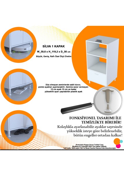 Silva 59,6 x 119,2 x 56 cm Tek Kapaklı Ankastre Fırın ve Mutfak Dolabı