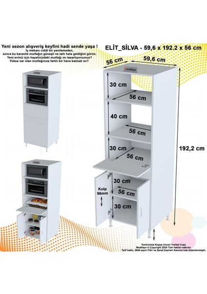 Elit Silva 59,6 x 192,2 x 56 cm 3 Kapaklı Ankastre Fırın ve Mutfak Dolabı fiyatları