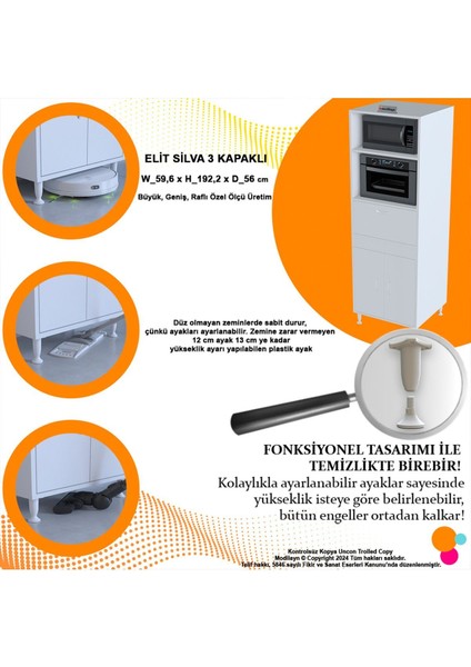 Elit Silva 59,6 x 192,2 x 56 cm 3 Kapaklı Ankastre Fırın ve Mutfak Dolabı fırsatları