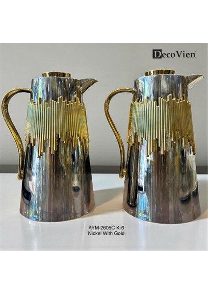 Decovien Ikili Içi Cam Termos Seti – Gold & Nikel