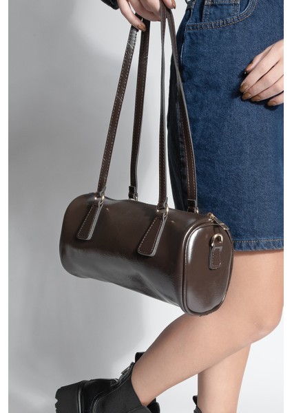 Kadın Fermuar Kapama El ve Omuz Çantası Zeton Kahve