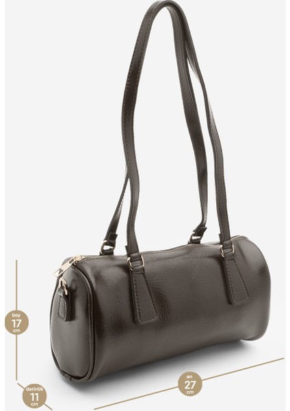 Kadın Fermuar Kapama El ve Omuz Çantası Zeton Kahve