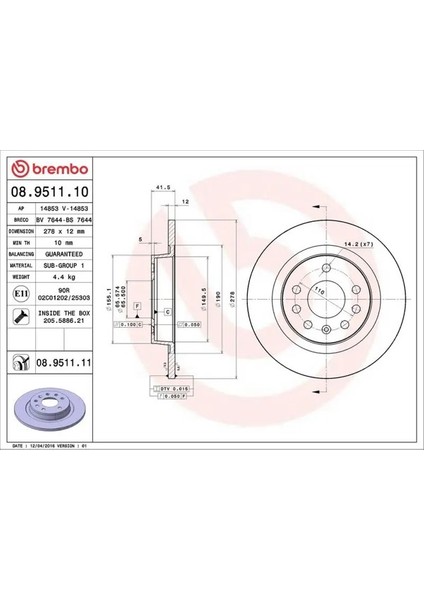 08951110 Arka Fren Diski 12762290 569115 9156785 (2 Adet Fiyatıdır)