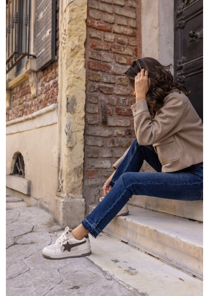 Samsa Kadin Beyaz Gercek Deri Yıldız Detay Sneaker modelleri