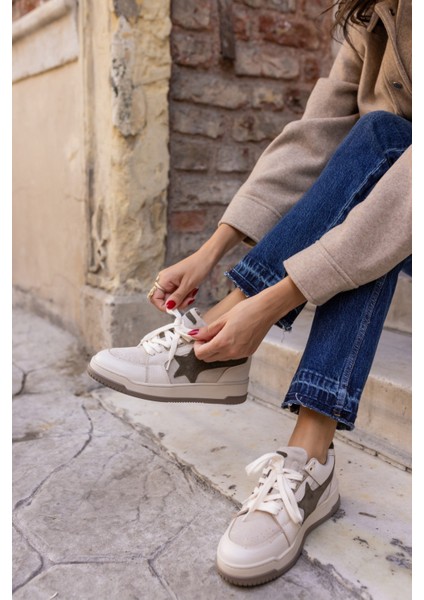 Samsa Kadin Beyaz Gercek Deri Yıldız Detay Sneaker fırsatları