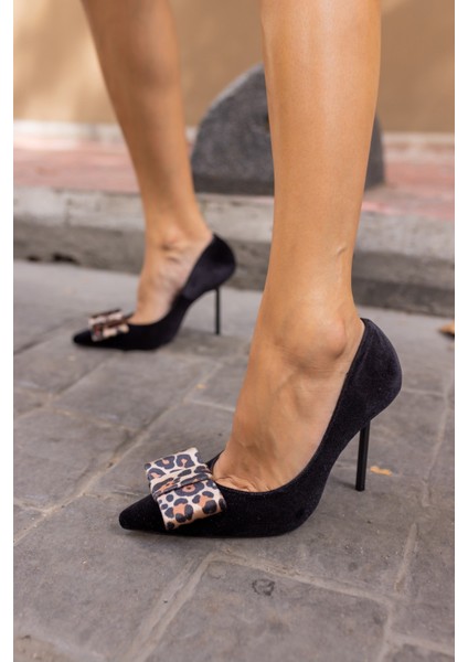 Kadın Leopar Siyah Fıyonk Topuklu Ayakkabi fiyatları