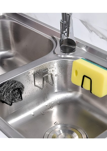 4 Adet Siyah Musluk Yanı Sünger'lik Sünger Askılığı Evye Sünger'liği Banyo Mutfak Düzenleyici