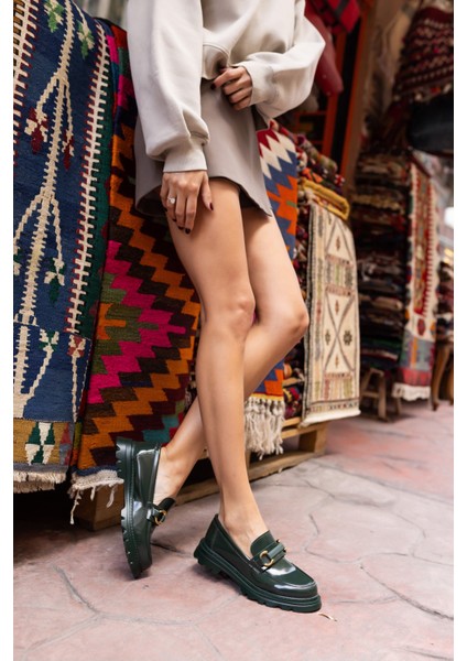 Tete Kadın Yeşil Açma Ithal Aksesuar Loafer Ayakkabi