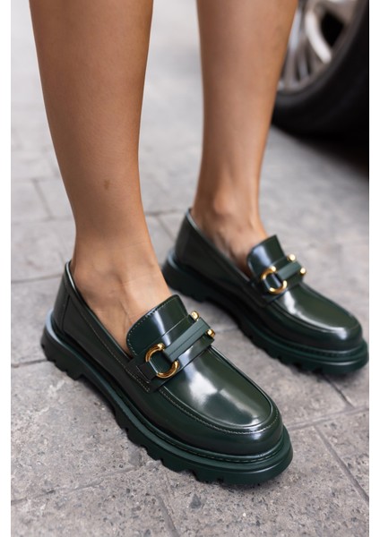 Tete Kadın Yeşil Açma Ithal Aksesuar Loafer Ayakkabi