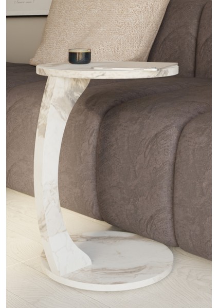 Tekerlekli C Tasarım Beyaz Mermer Yan Sehpa Modern Hareketli Orta Sehpa Salon ve Oturma Odası Masası indirimleri