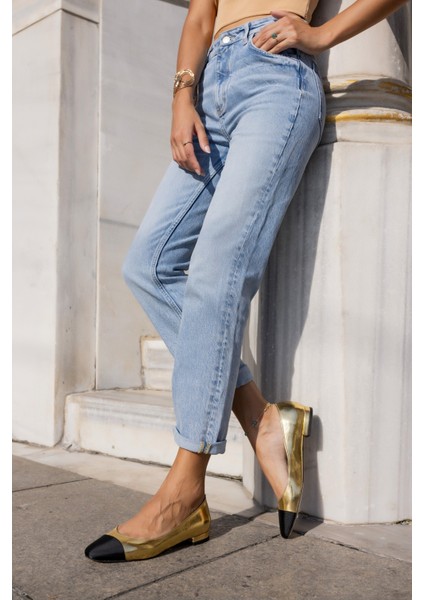 Vargas Kadin Altın Siyah Parçali Babet