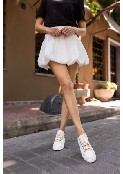 Donald Kadın Beyaz Bagcık Taş Detay Sneaker