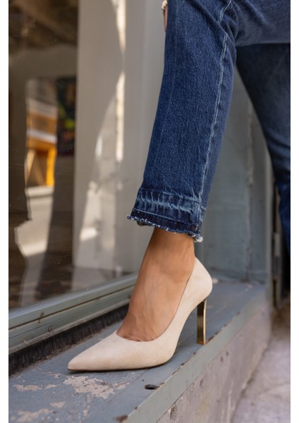 Moli Kadın Bej Suet Galvanız Okçeli Topuklu Stıletto fiyatları