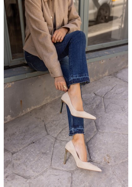 Moli Kadın Bej Suet Galvanız Okçeli Topuklu Stıletto fırsatları