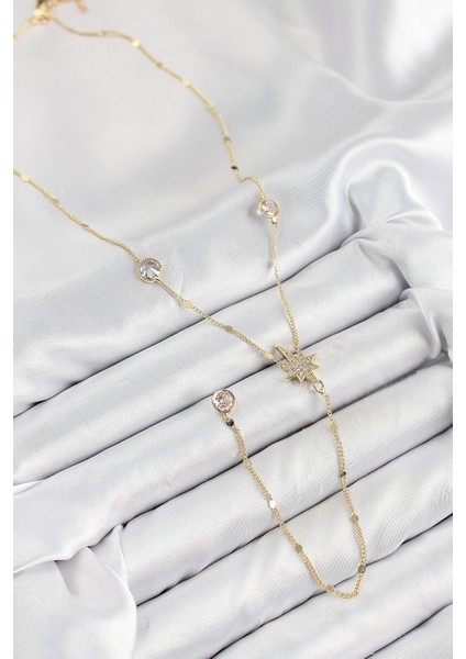 Pirinç Zirkon Taşlı Kutup Yıldızı Model Gold Renk Y Kolye fiyatları