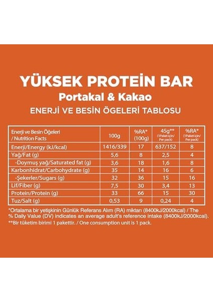 Fellas Yüksek Protein Bar Portakal & Kakao 45 gr x 12 Adet