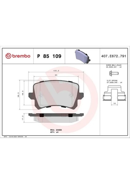 P85109 Arka Fren Balatasi 1K0698451L 1KD698451 1KD698451A