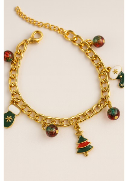 Göksunun Izi Yılbaşı Temalı Altın Tonlu Zincir Charm Kadın Bileklik fiyatları