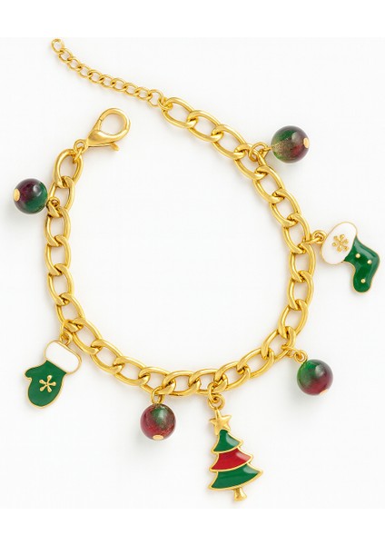 Göksunun Izi Yılbaşı Temalı Altın Tonlu Zincir Charm Kadın Bileklik modelleri