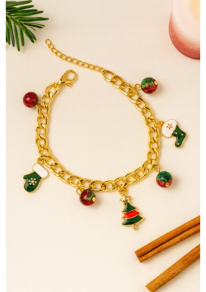 Göksunun Izi Yılbaşı Temalı Altın Tonlu Zincir Charm Kadın Bileklik fırsatları