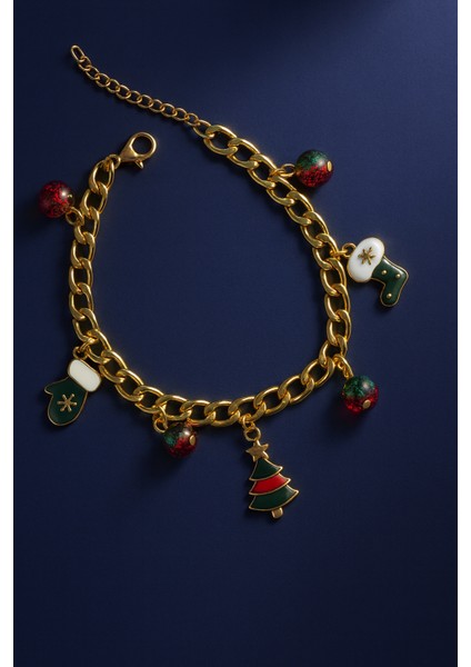 Göksunun Izi Yılbaşı Temalı Altın Tonlu Zincir Charm Kadın Bileklik indirimleri