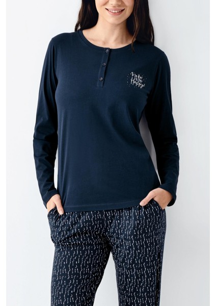 Büyük Beden Make Me Happy Kadın Modal Pamuklu Rahat Uzun Kollu Pijama Takım modelleri