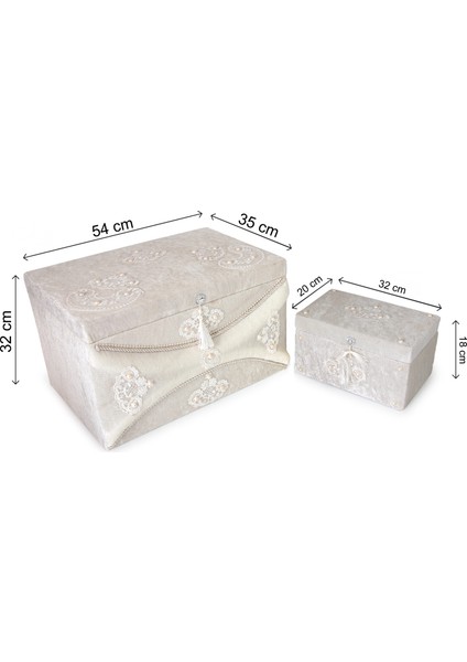 Kadife Dantelli Söz Nişan Düğün Çeyizlik Gelin Bohça Sandık Seti (Büyük+Küçük) - Taş fiyatları