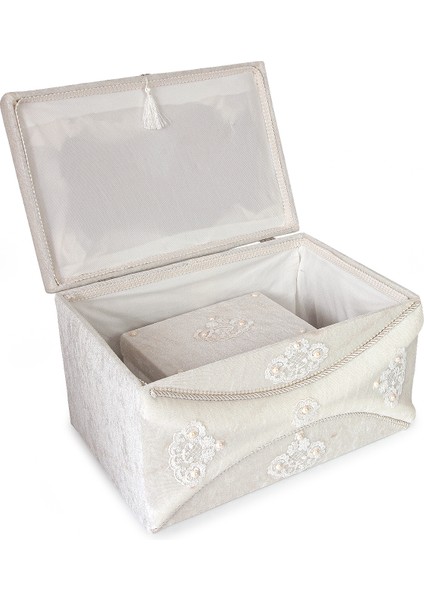 Kadife Dantelli Söz Nişan Düğün Çeyizlik Gelin Bohça Sandık Seti (Büyük+Küçük) - Taş fırsatları