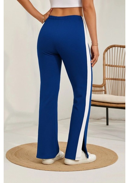 Kadın Yüksek Bel Yan Şerit Detaylı Yırtmaçlı Viskon Iki Iplik Pantolon modelleri