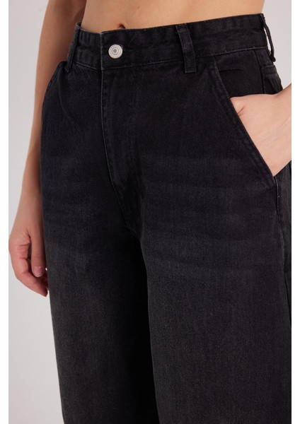 Kadın Regular Fit Yan Cepli Baggy Balon Siyah Jean Kot Pantolon modelleri