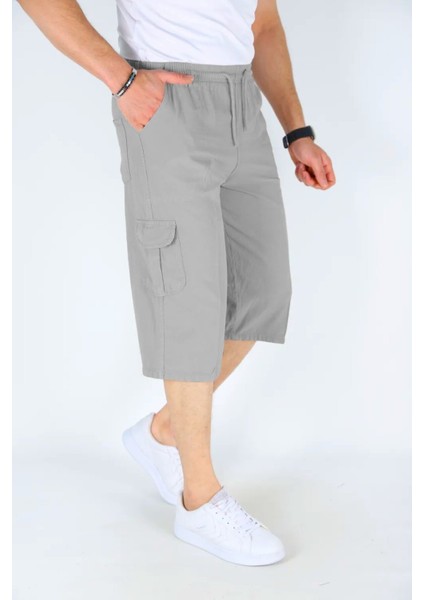 Erkek Kargo Cep %100 Pamuk Keten Görünümlü Kapri E207-11