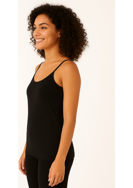 Kadın Pamuklu Ribana İp Askılı Klasik Atlet 3'lü Paket – Esnek & Rahat | Siyah K0107 modelleri