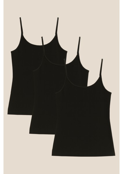 Kadın Pamuklu Ribana İp Askılı Klasik Atlet 3'lü Paket – Esnek & Rahat | Siyah K0107 fırsatları