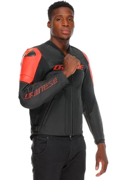 Racing 5 Black Red Fluo Korumalı Deri Motosiklet Mont fırsatları